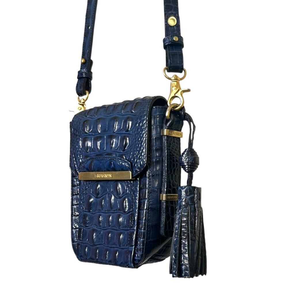 Brahmin, 'Sloane' Croc Small Camera, Phone Bag, Navy Melbourne, Genuine Leather - Picture 10 of 14